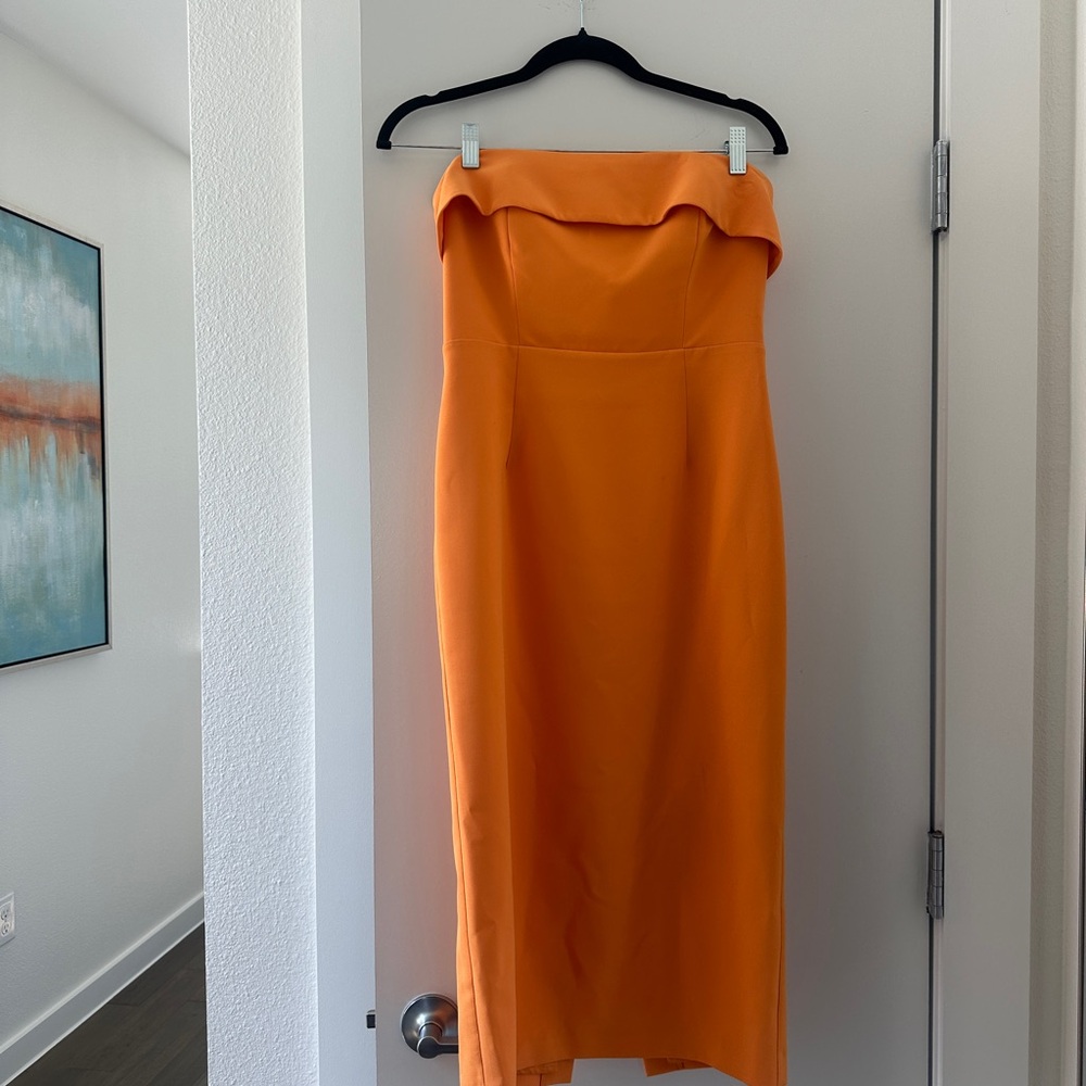 Bardot Strapless Orange Midi Skirt